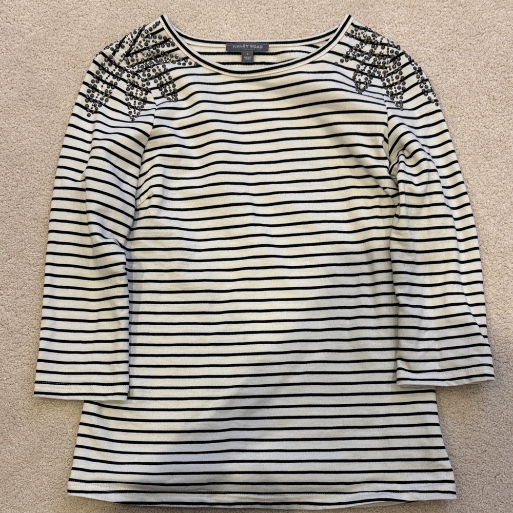 Tinley Road Black and White Striped Long Sleeve Top